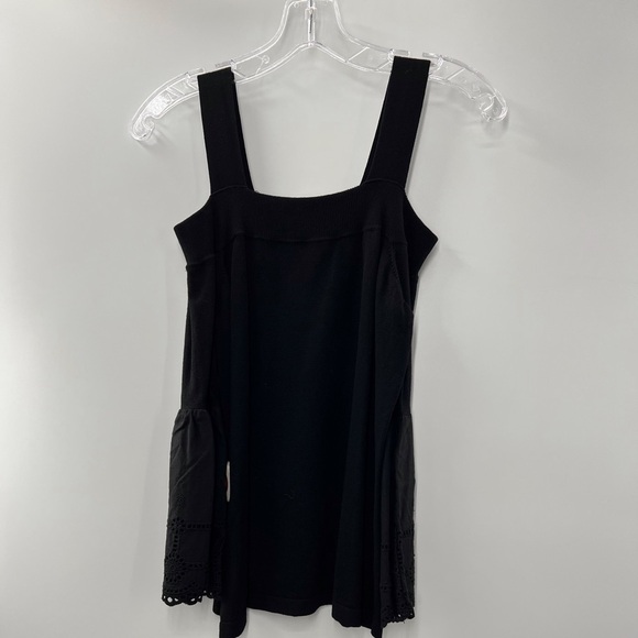 NWT Open Shoulder Black Top with Embroidery Flare Sleeves Small - Picture 1 of 3